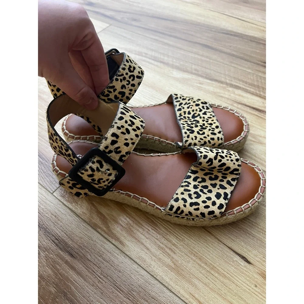 Gianni Bini Leopard Calf Hair Espadrille Platform Sandals Tan Black 7.5M‎